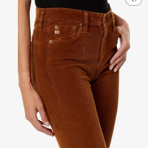 NWOT AG Mari High Rise Slim Straight corduroy 1 year sulfur caramel color - Picture 3 of 7